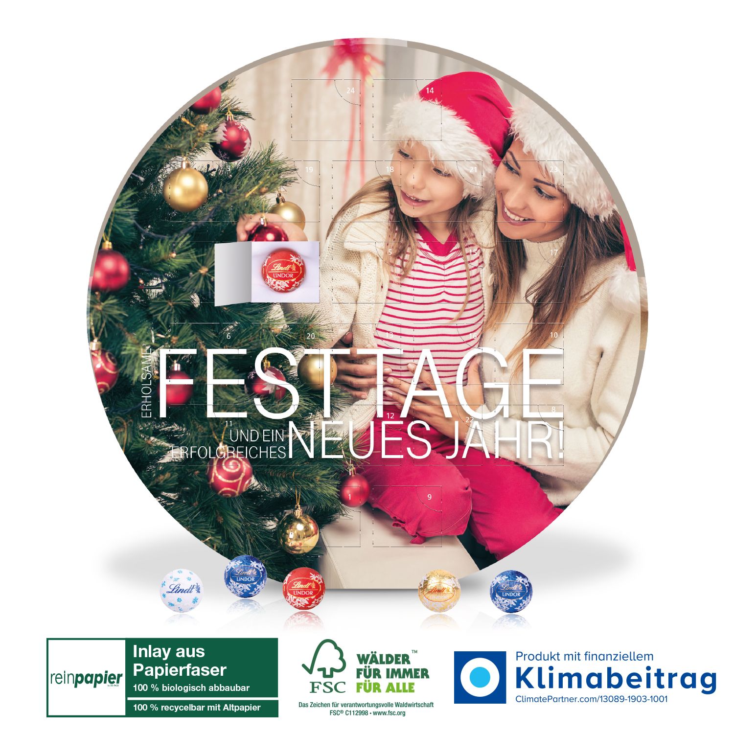 Biologisch abbaubarer Adventskalender Centro mit Werbeanbringung.