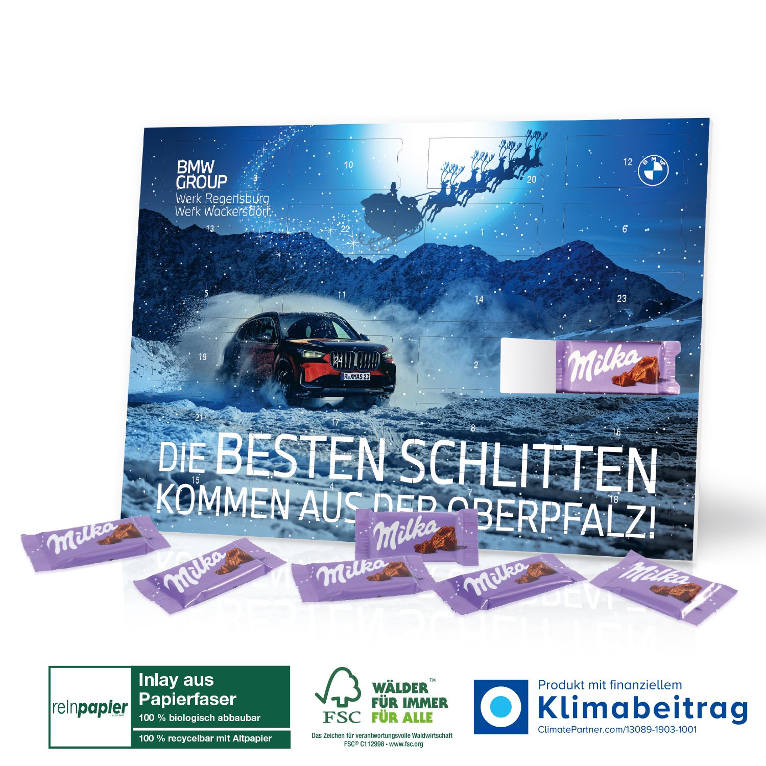Plastikfreier Tisch-Adventkalender mit Werbeaufdruck