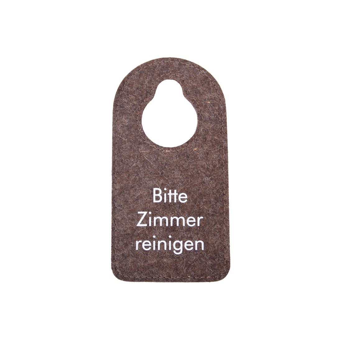 Nachhaltiger Türanhänger aus Naturfilz in der Farbe braun mit Aufdruck.