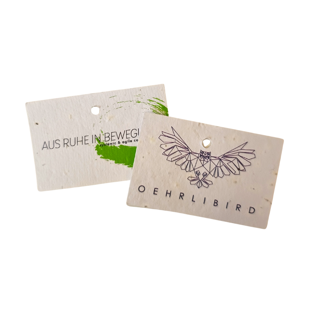 Namensschilder aus Samenpapier mit individuellem Werbedruck