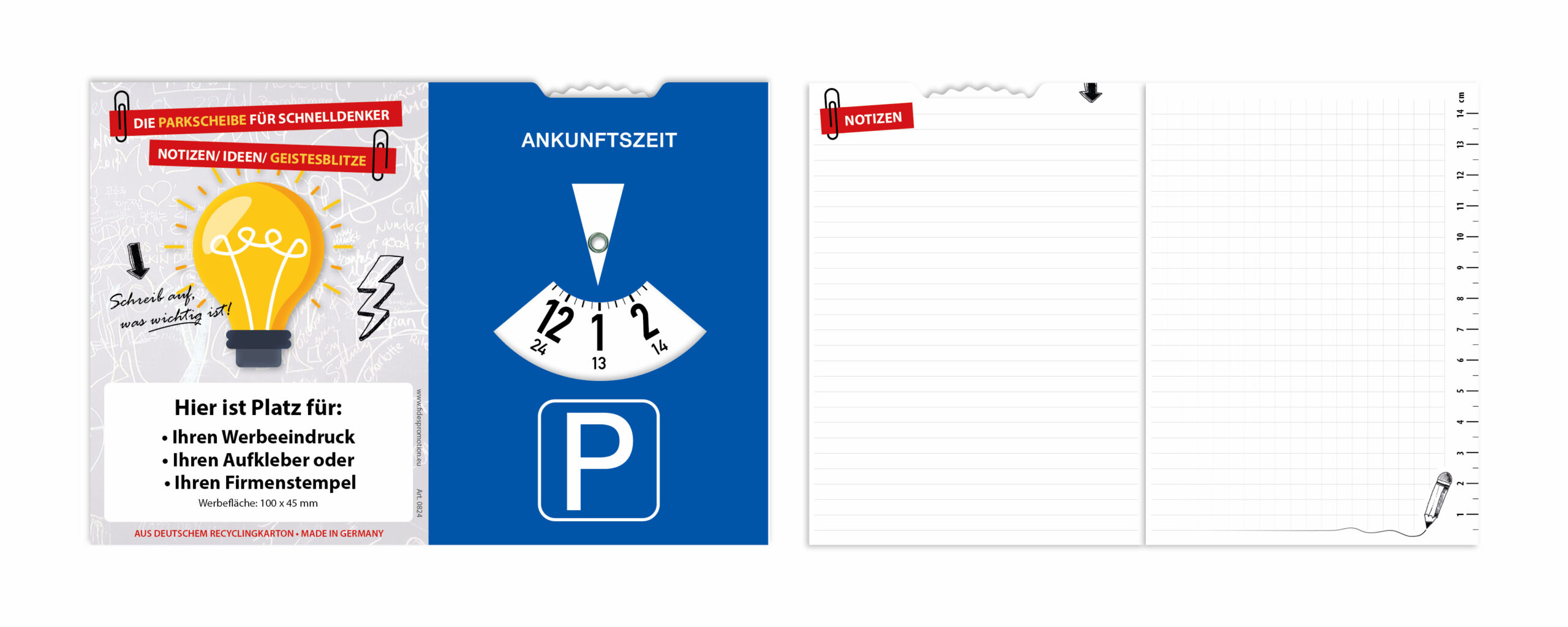 Nützliche Parkscheibe mit Zusatzfunktion als Notizbuch