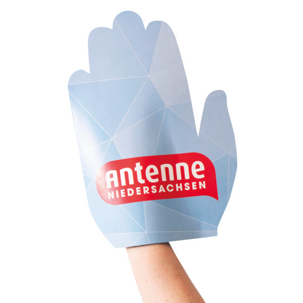 Winkehand aus Öko-Karton mit Werbeaufdruck