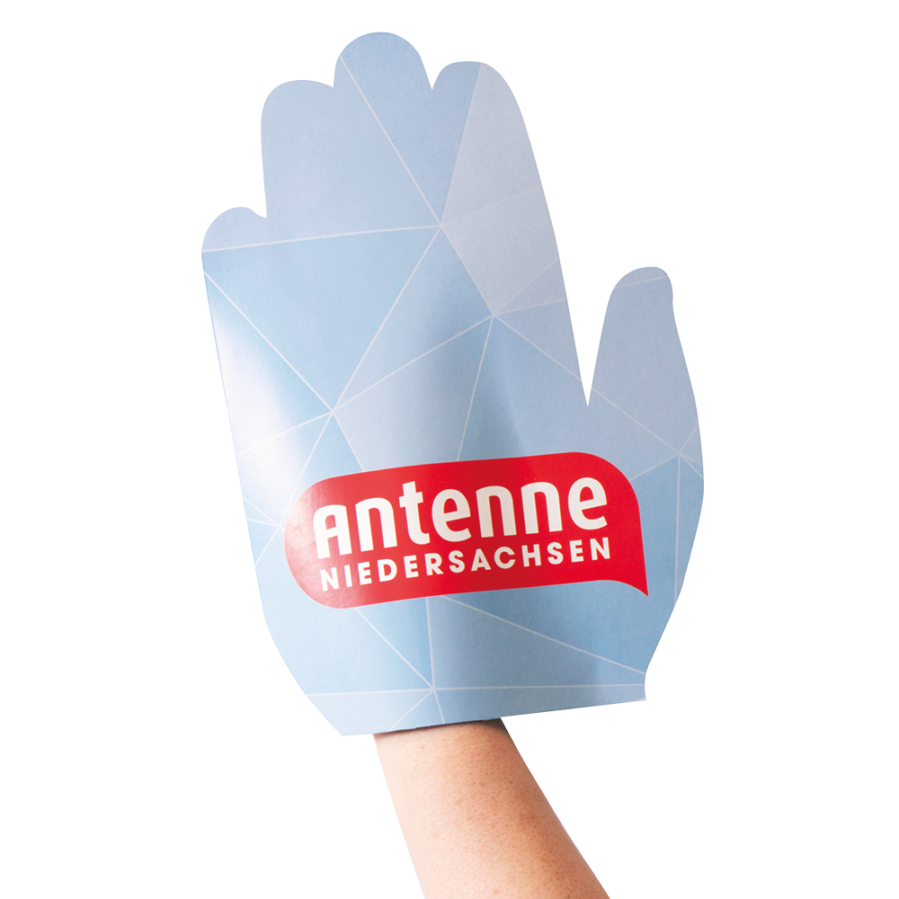 Winkehand aus Öko-Karton mit Werbeaufdruck