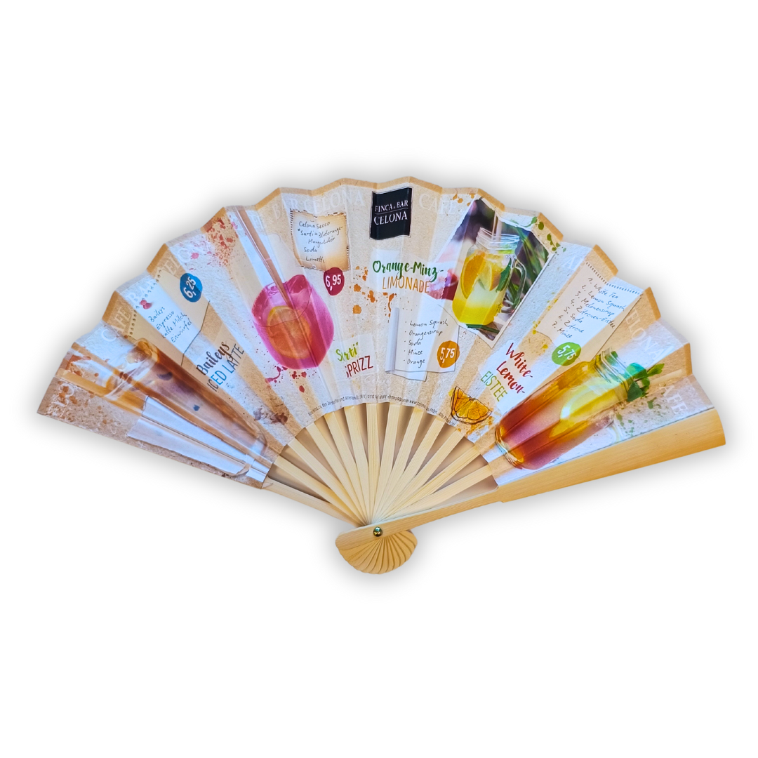 Holzfächer für die Gastronomie bedruckt mit Speisekarte.
