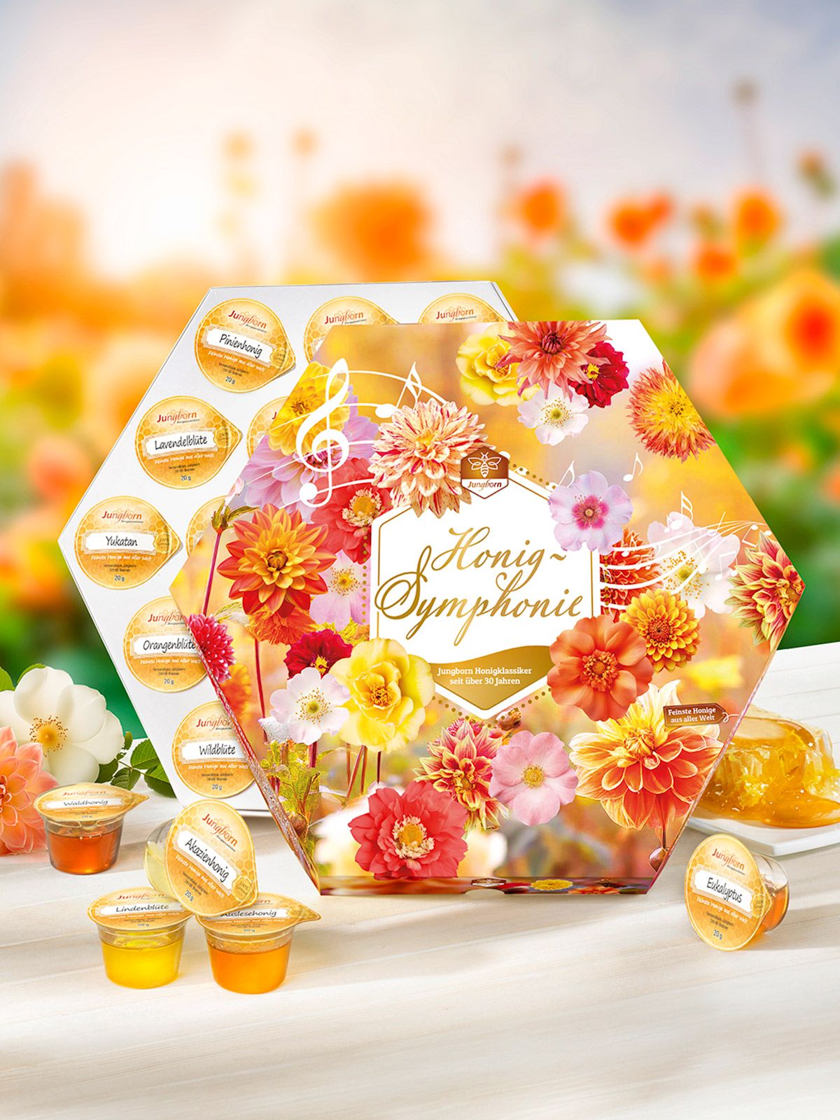 18 verschiedene Honigsorten in einer Geschenkverpackung