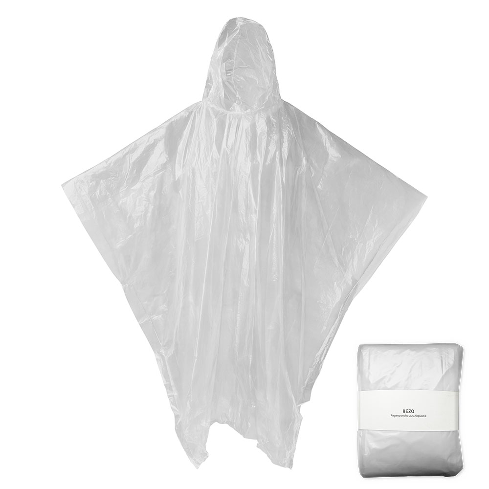 Geöffneter Recycling-Regenponcho REZO transparent