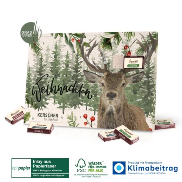 Adventskalender aus Graspapier mit individueller Bedruckung.