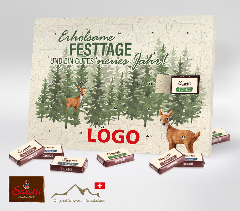 Adventkalender aus Graspapier mit Logodruck
