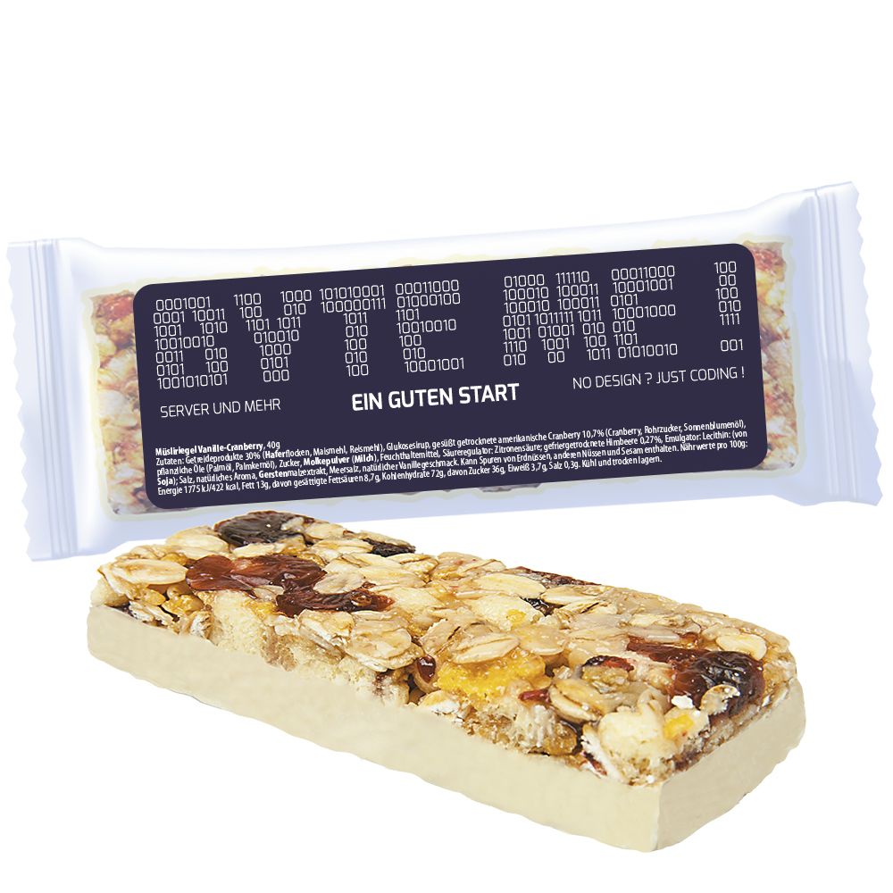 Müsliriegel-Vanille-Cranberry mit individuellem Werbeaufkleber