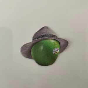 Werbe- oder Kühlschrankmagnet Folie Apfel mit Hut