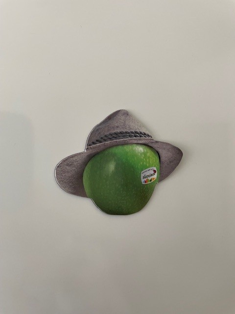 Werbe- oder Kühlschrankmagnet Folie Apfel mit Hut