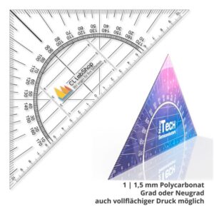 Zwei Geodreiecke mit Logodruck