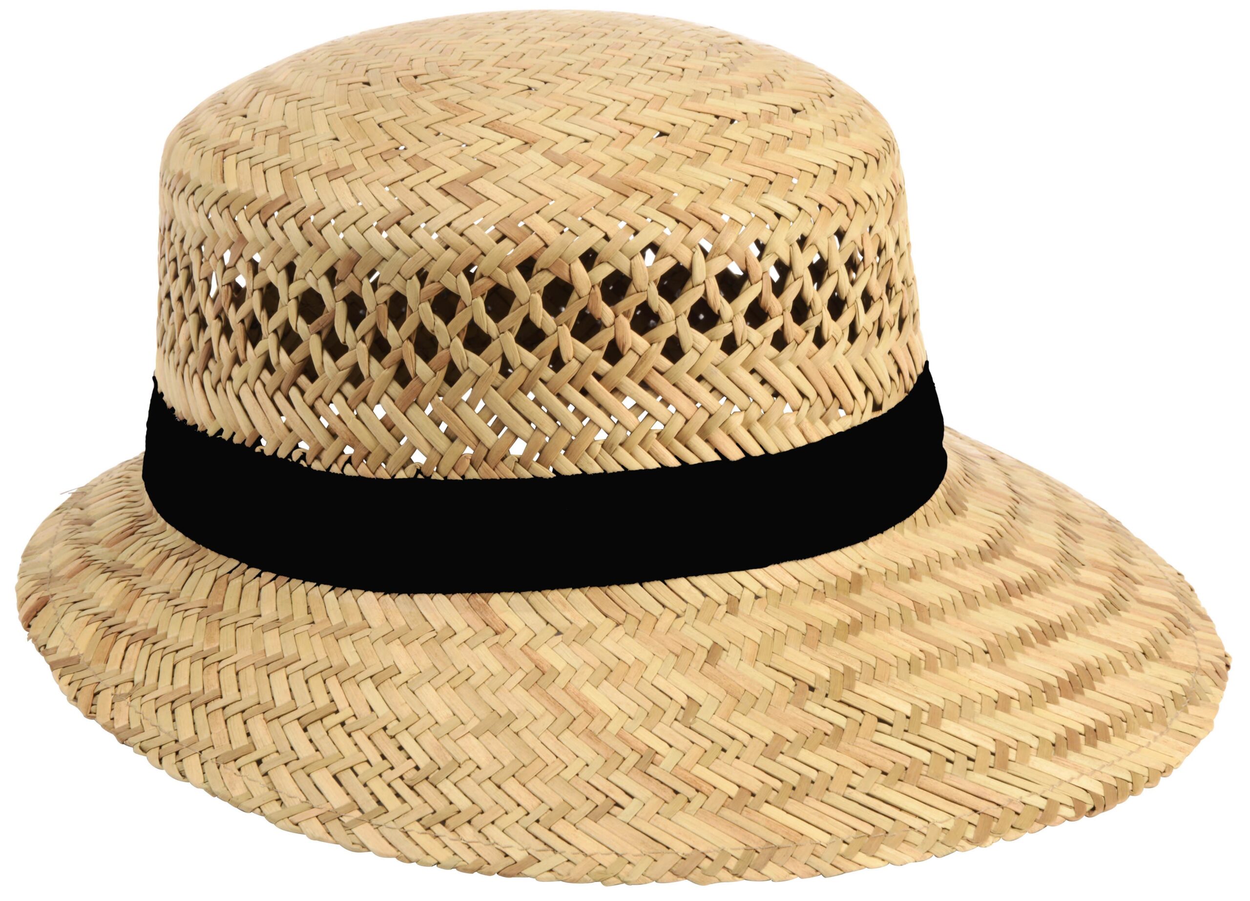 Festivalhut PRAG aus Binsenstroh und mit individuell bedrucktem Band.