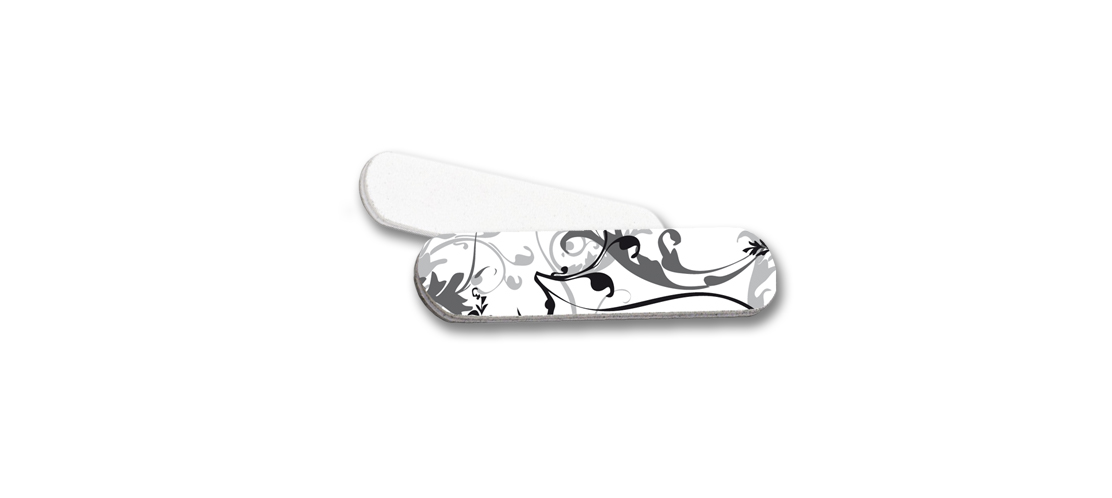 Kleine Profi-Nagelfeile mit Werbeaufdruck.