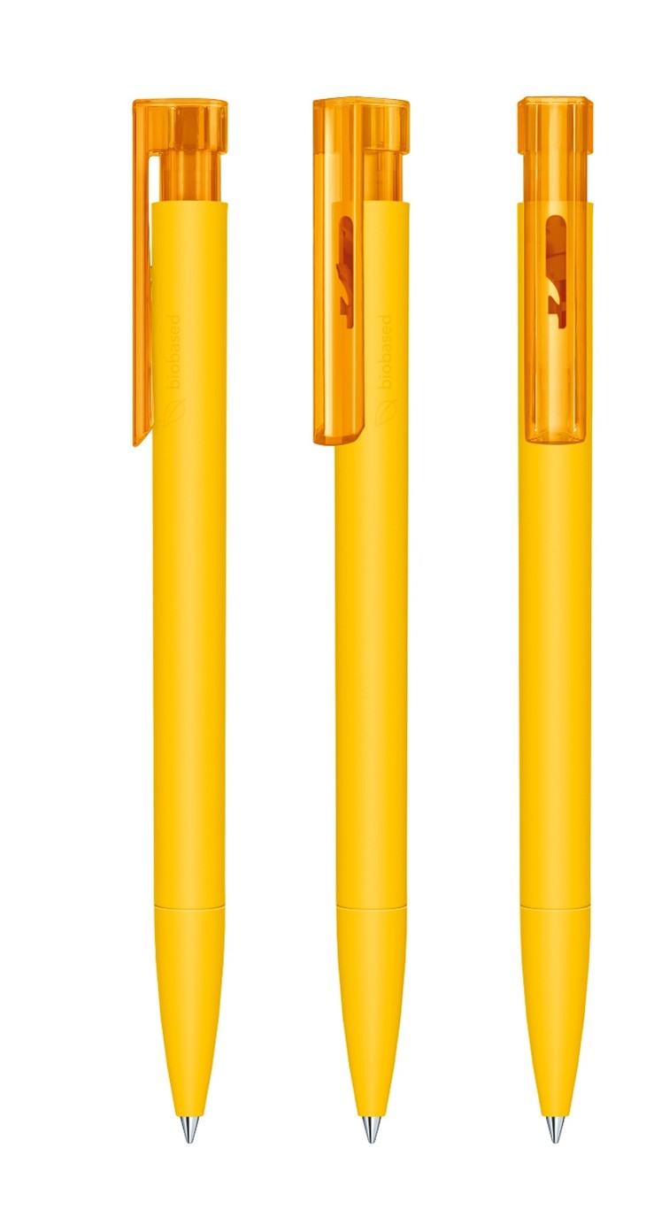 Drei Bio-Kugelschreiber Liberty in der Farbe Gelb