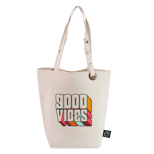 Fairtrade Baumwolltasche natur mit Werbeaufdruck und verstellbaren Henkeln