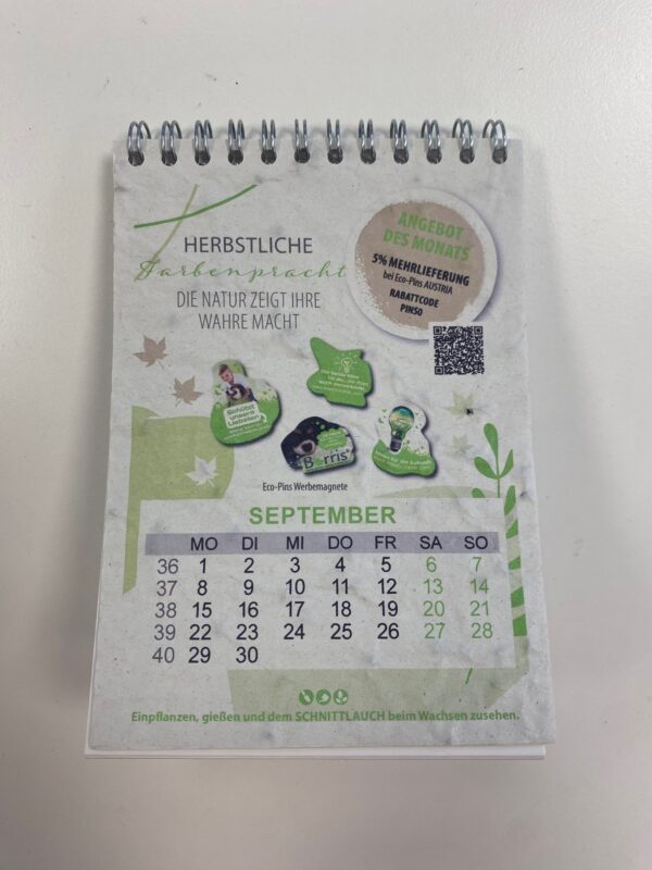Samenpapier-Tischkalender Innenseite mit Werbeaufdruck