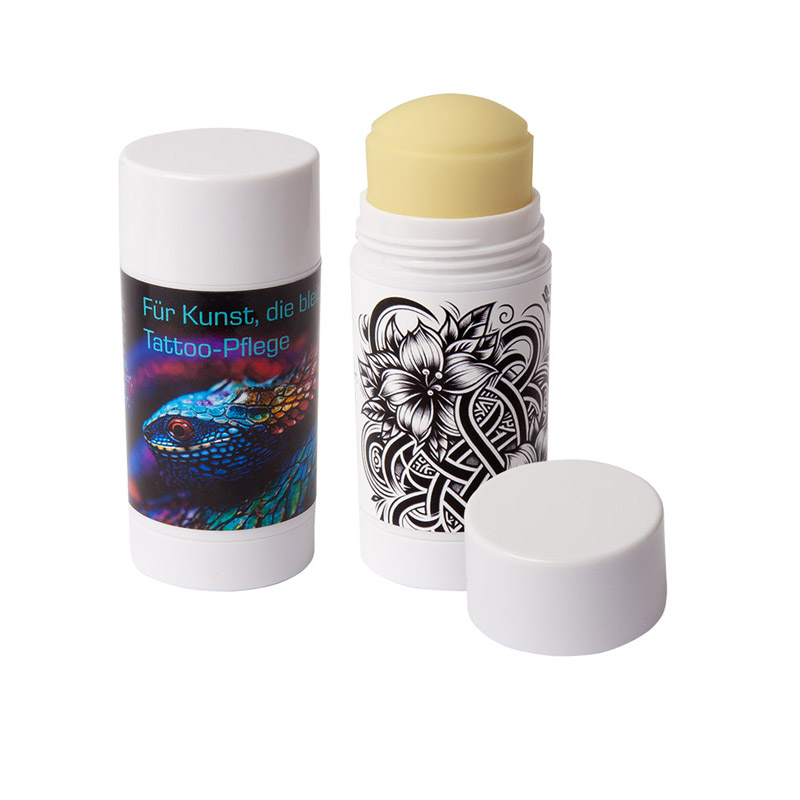Pflegestift für Tattoos mit individuellem Werbeetikett.