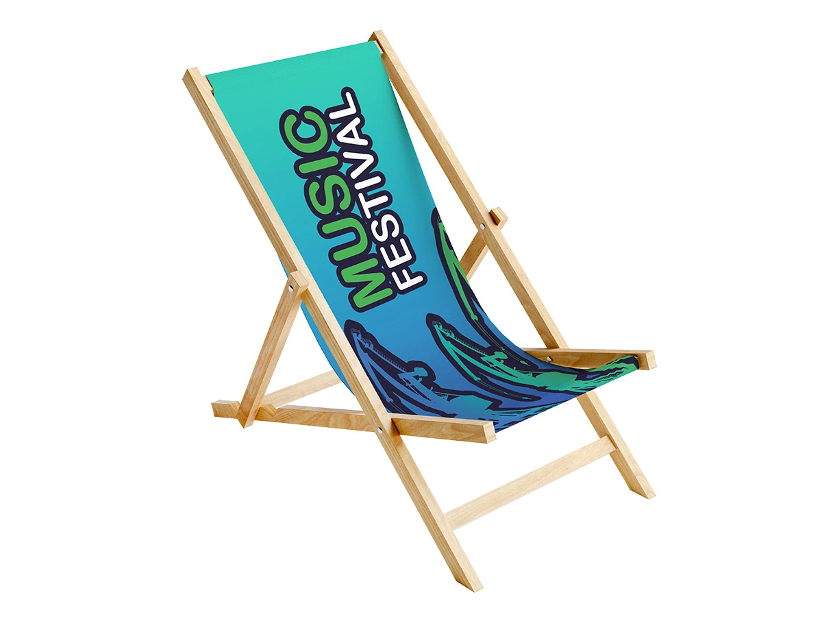 Nachhaltiger Liegestuhl aus rPET mit Werbeaufdruck