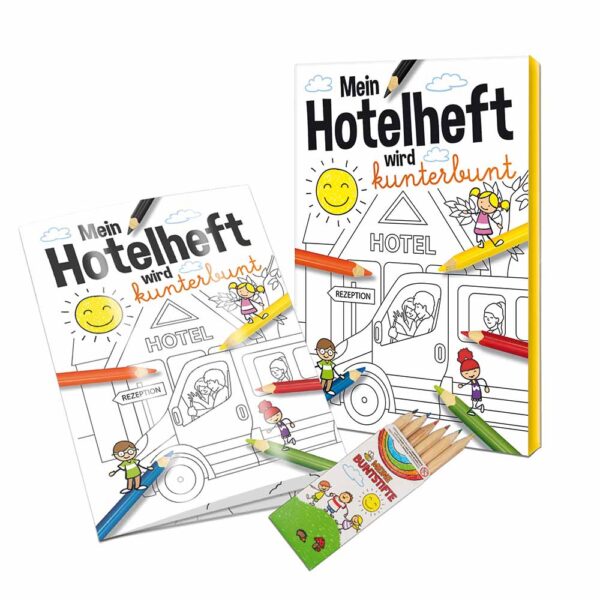 Hotel-Malbuch im Set mit Buntstiften und Mappe