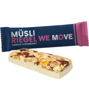 Müsliriegel-Vanille-Cranberry mit individuell bedrucktem Flowpack