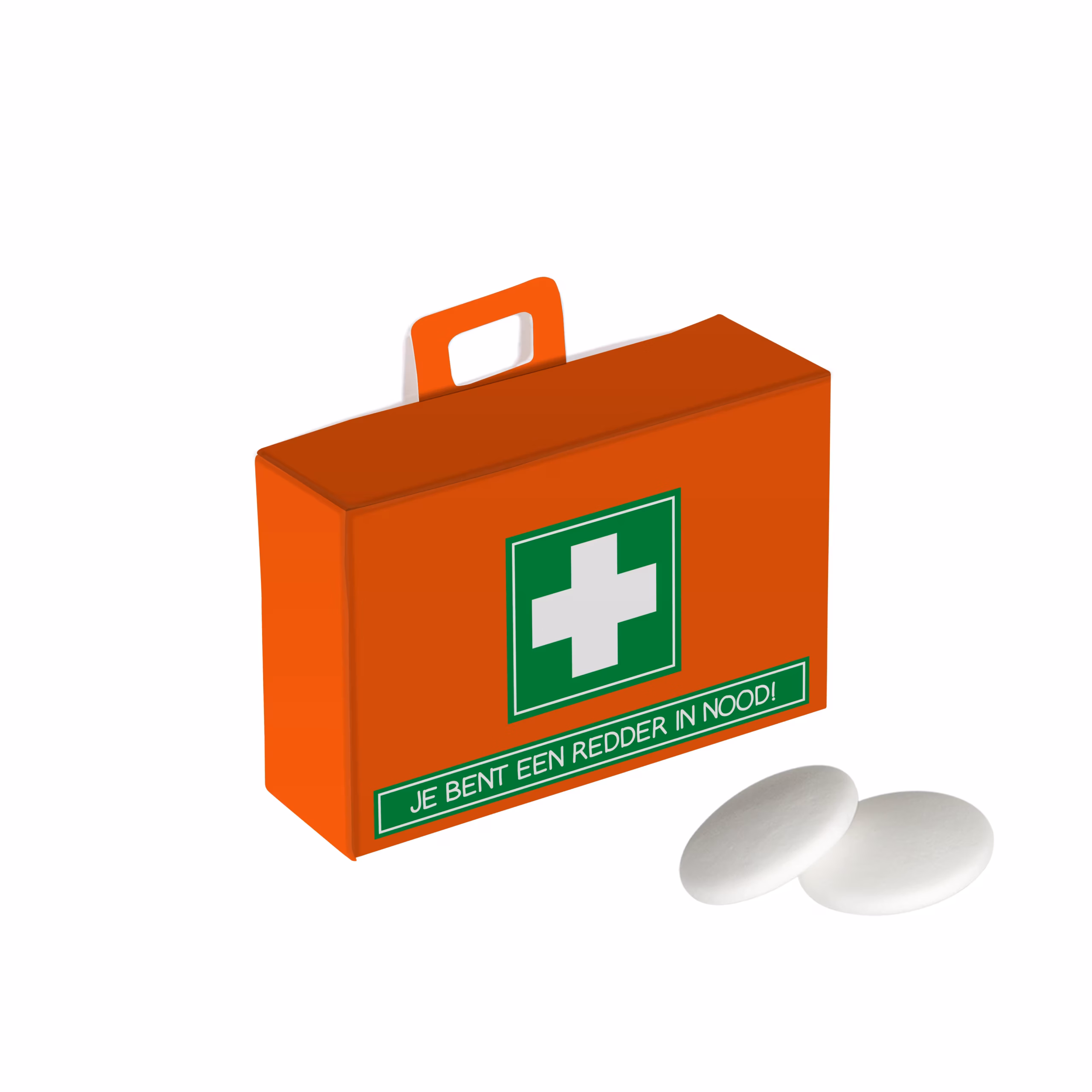 Notfallkoffer-Verpackung befüllt mit Pfefferminzbonbons