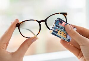PocketCleaner® reinigt eine Brille
