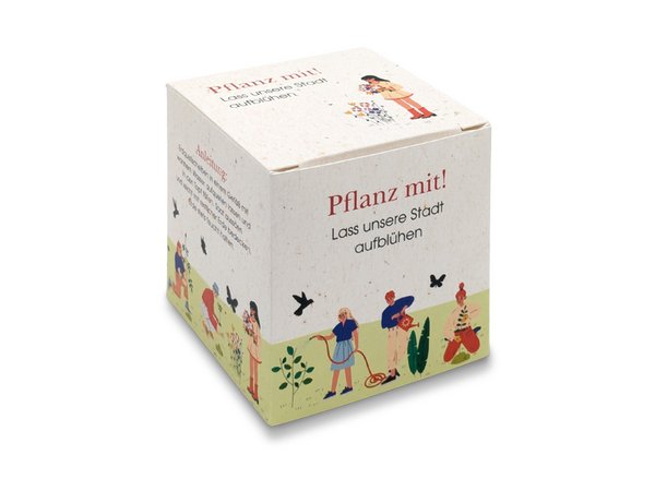 Faltschachtel Würfel bedruckt für Samenpflanzset