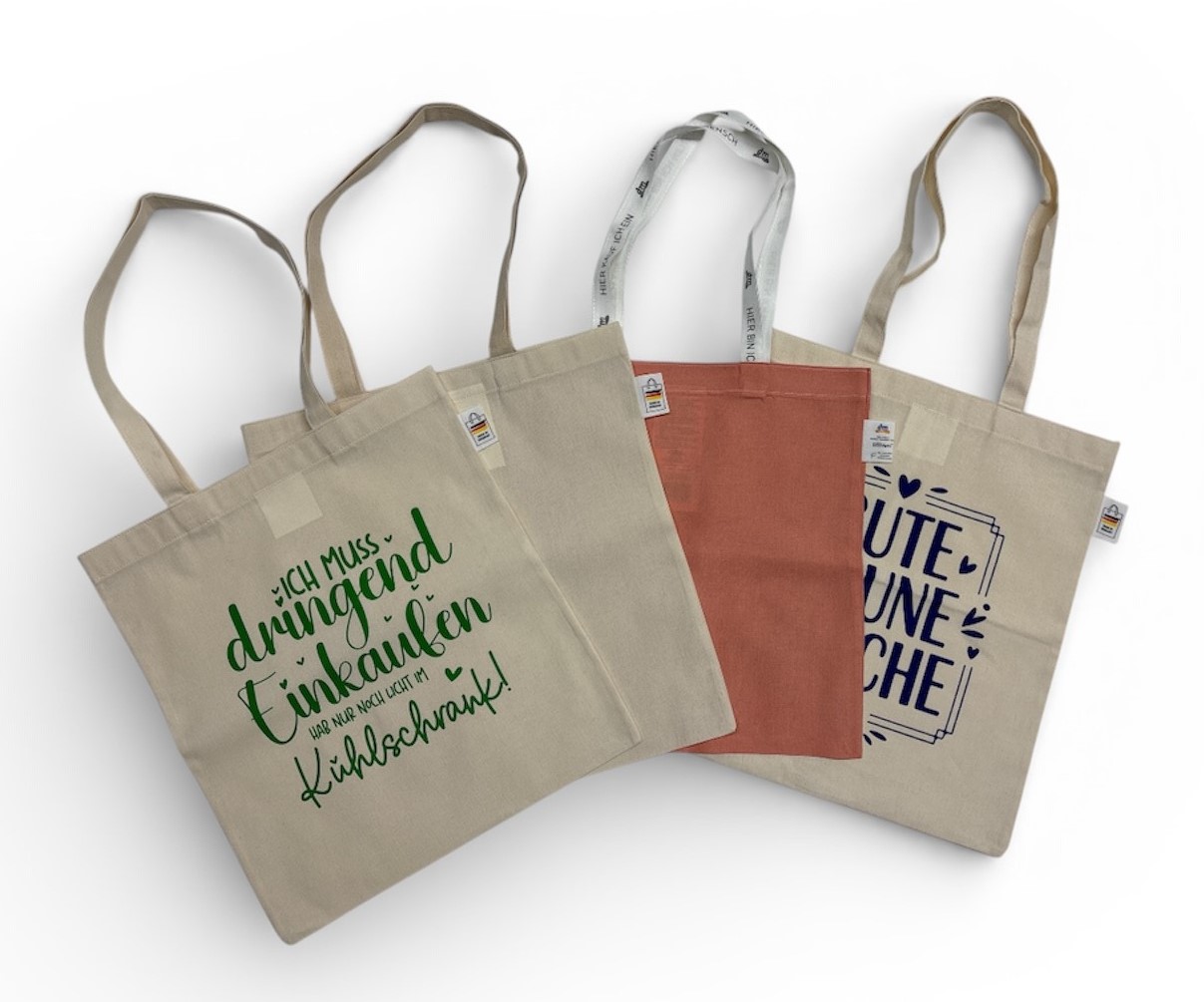 Vier BIO-Baumwolltaschen GERMANY mit Werbeaufdruck