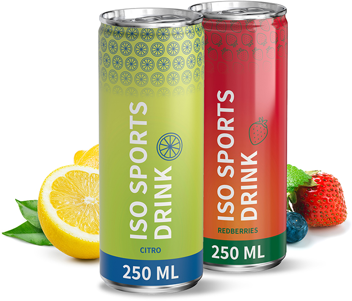 Zwei Dosen Isodrink mit Zitrone und Beeren