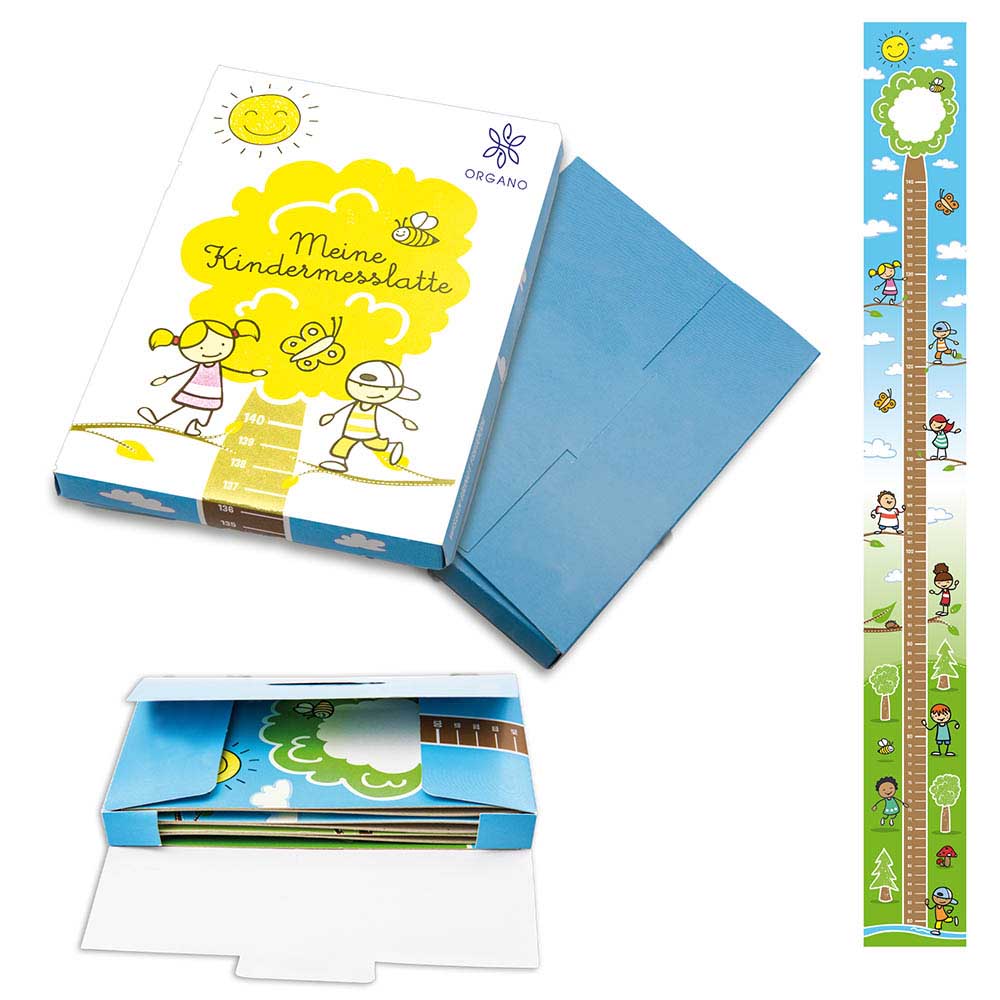 Kindermesslatte aus Karton in individuell bedruckter Mappe