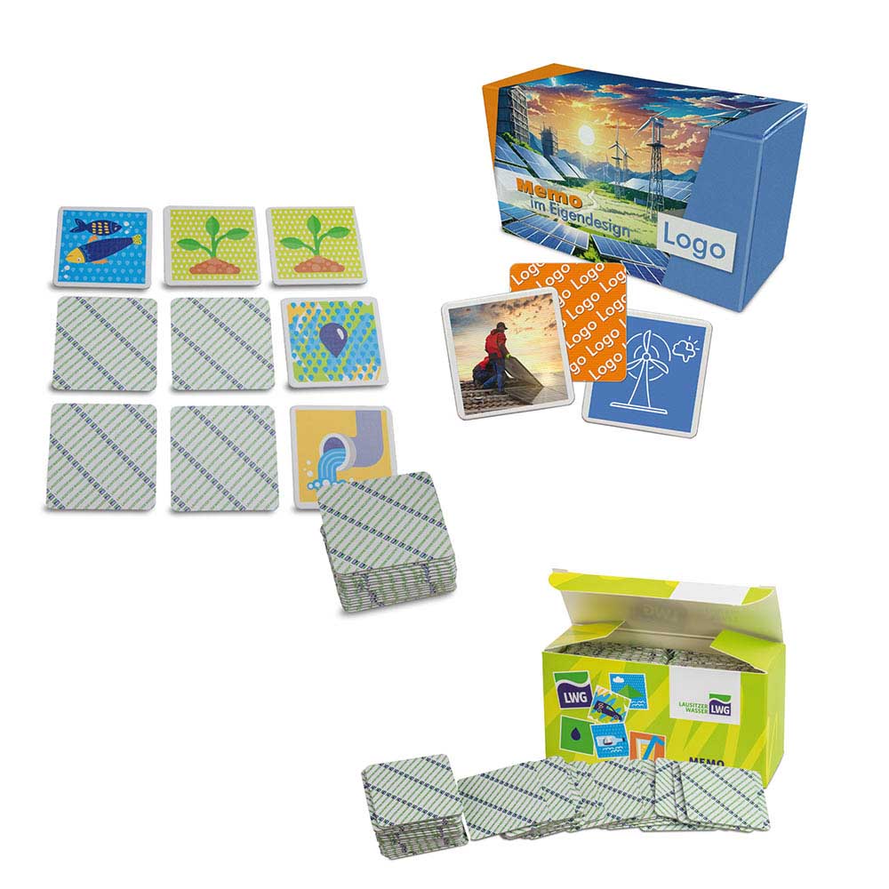 Kreatives MEMO-Spiel komplett mit Werbung bedruckt