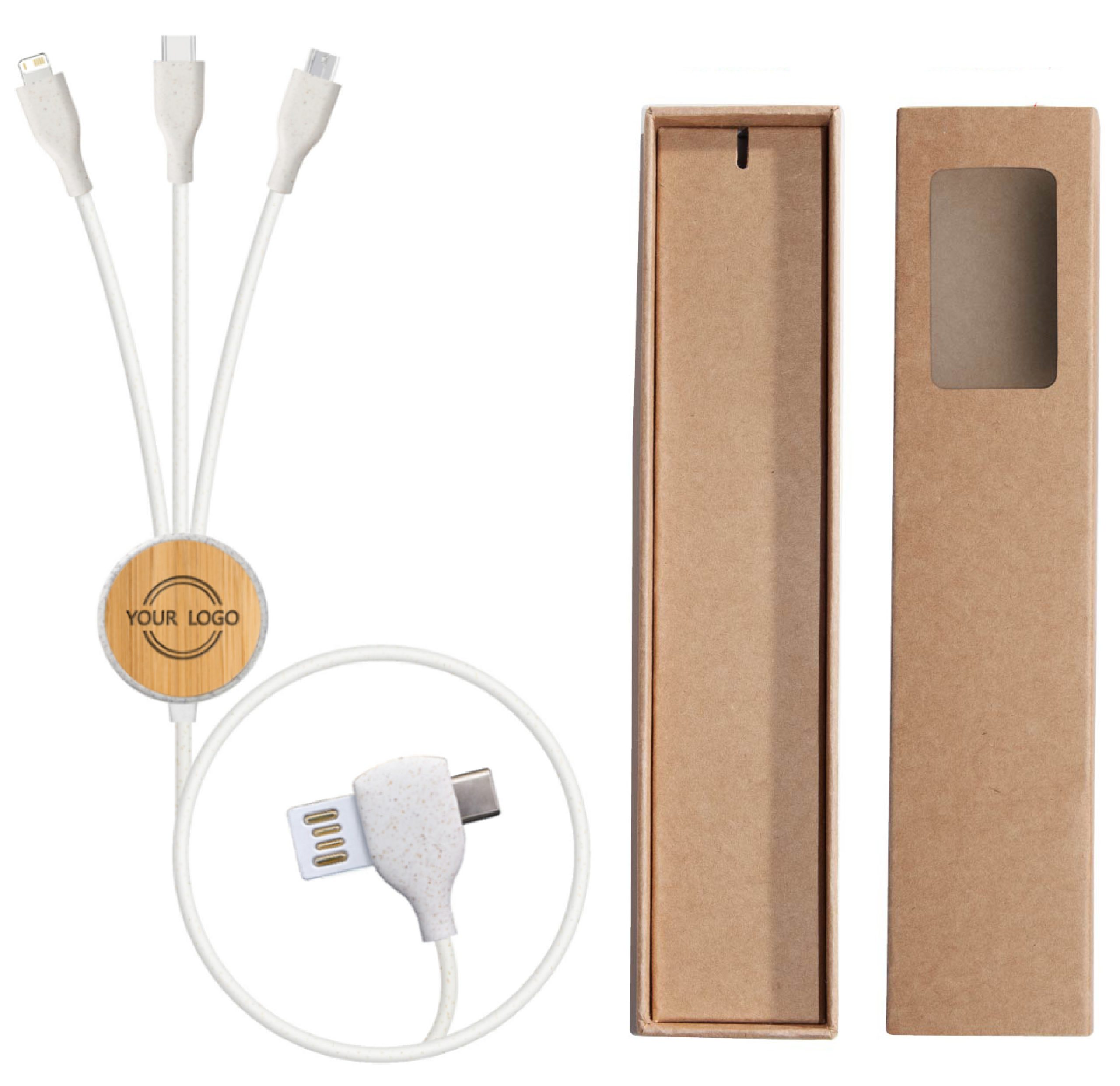 Eco USB Ladekabel Bambus mit Verpackung
