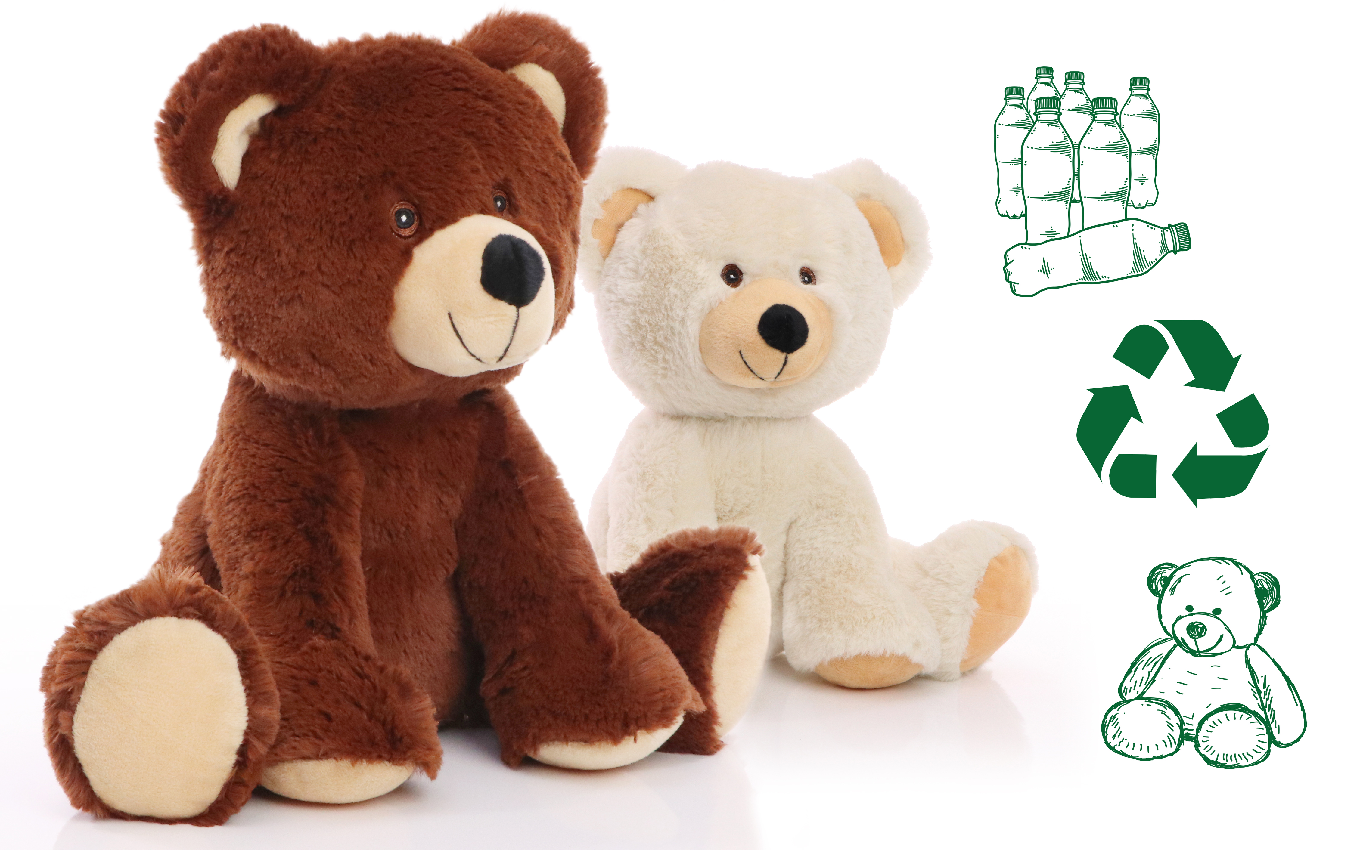 Zwei Recycling Teddybären in dunkelbraun und beige