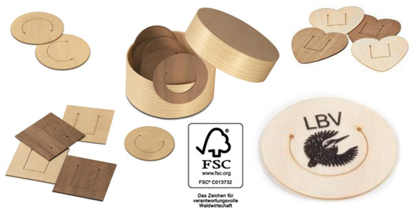 Büroklammern aus FSC-Holz, verschiedene Formen