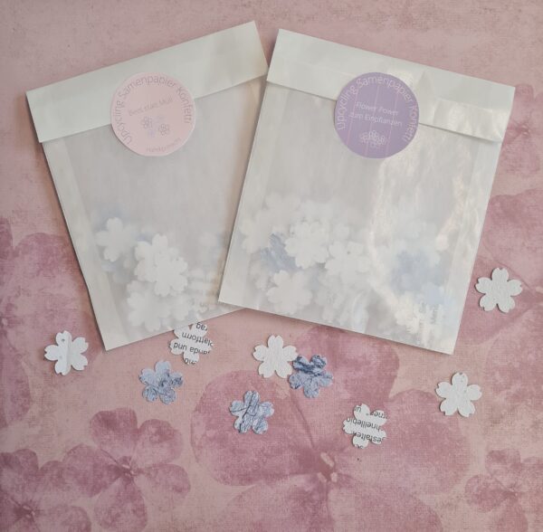 Upcycling Samenpapier-Konfetti in Tüte mit Aufkleber