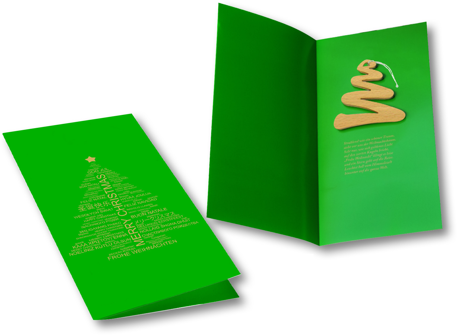 Weihnachtskarten mit Tannenbaum-Beileger aus Holz