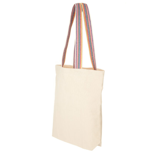Große Baumwolltasche mit bunten Henkel in Regenbogenfarben