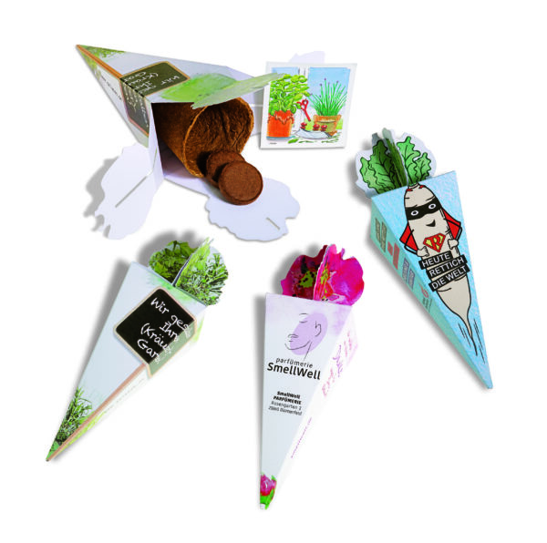 Pflanzset Zaubertüte aus weißem Recyclingpapier