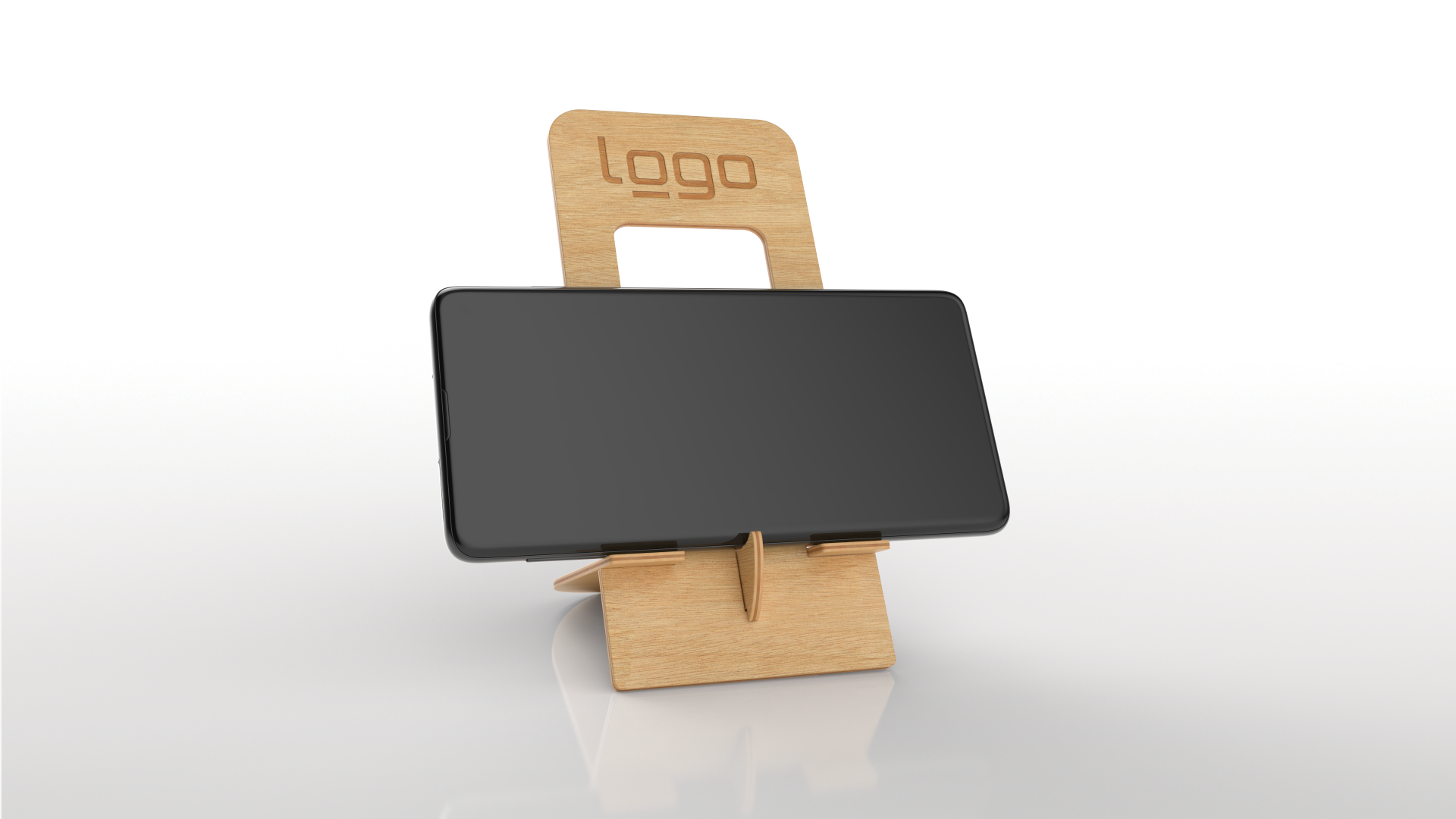 Handyhalter aus FSC-Holz für den Schreibtisch