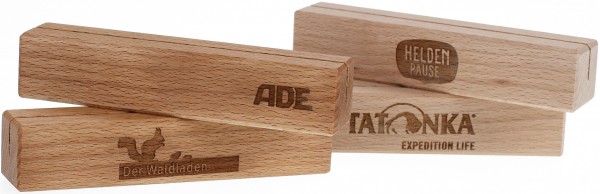 Tischaufsteller Holz mit Logo