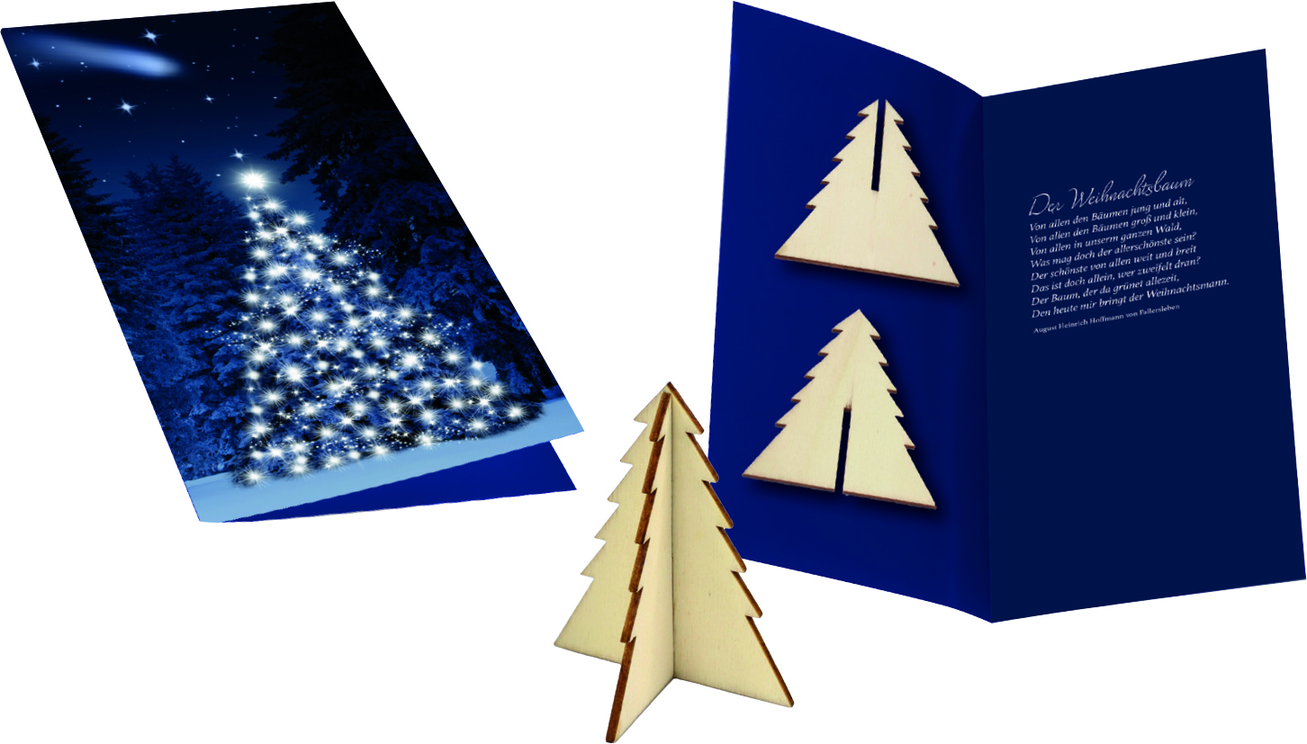 Weihnachtskarte mit Holz-Weihnachtsbaum Einleger Tanne