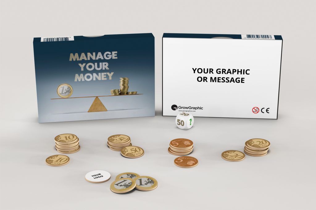 Brettspiel mit Münzen Packung geöffnet