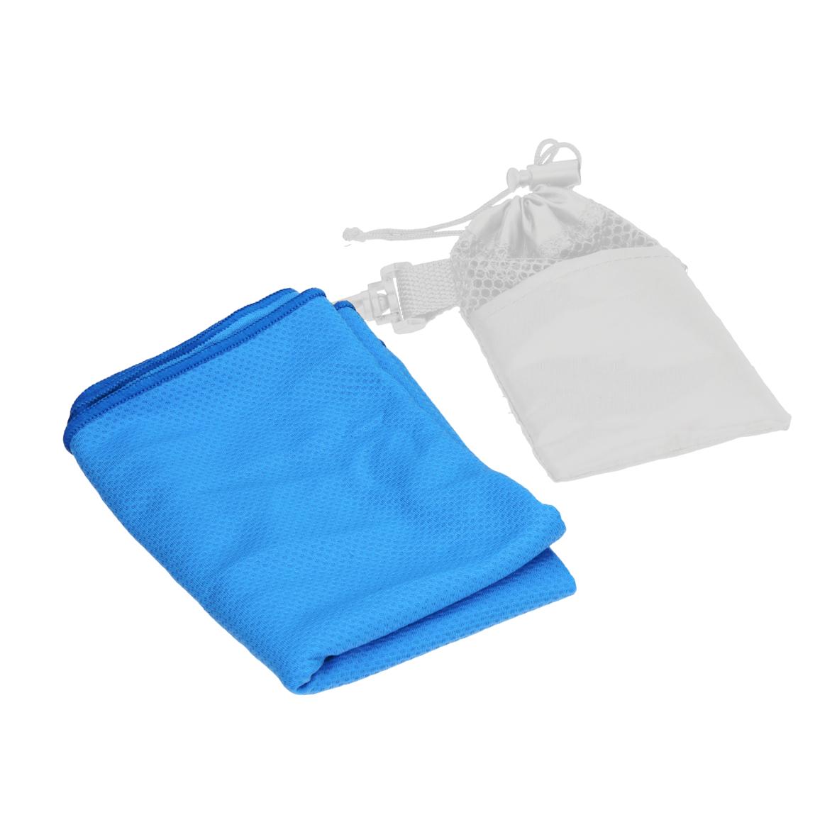 Fitnesshandtuch in der Farbe blau mit weißer Tasche