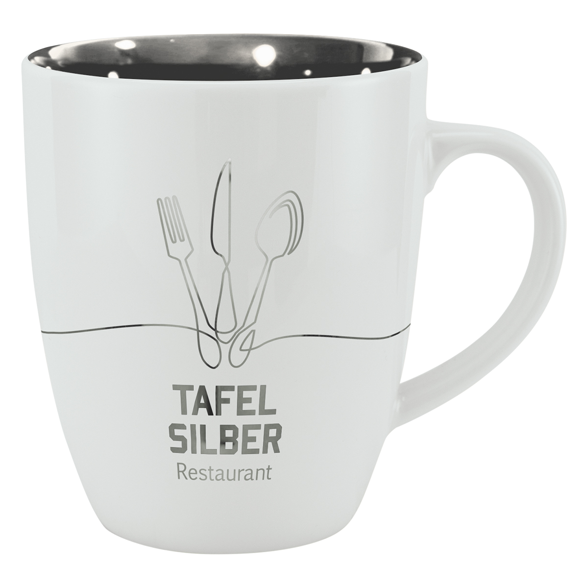 Kaffeebecher Dublin mit Druck und silberner Innenschicht