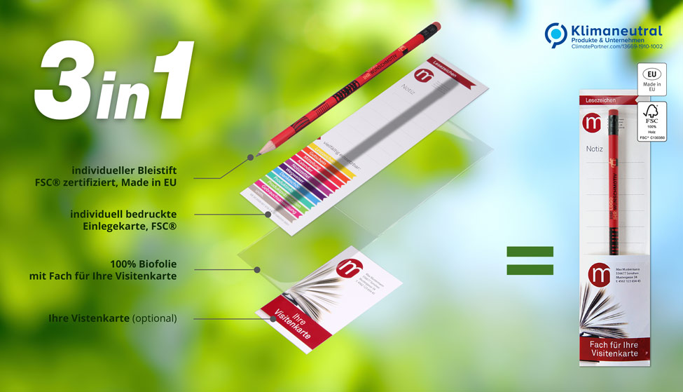 Bleistift mit Werbung, Trägerkarte und Visitenkarten bedrucken