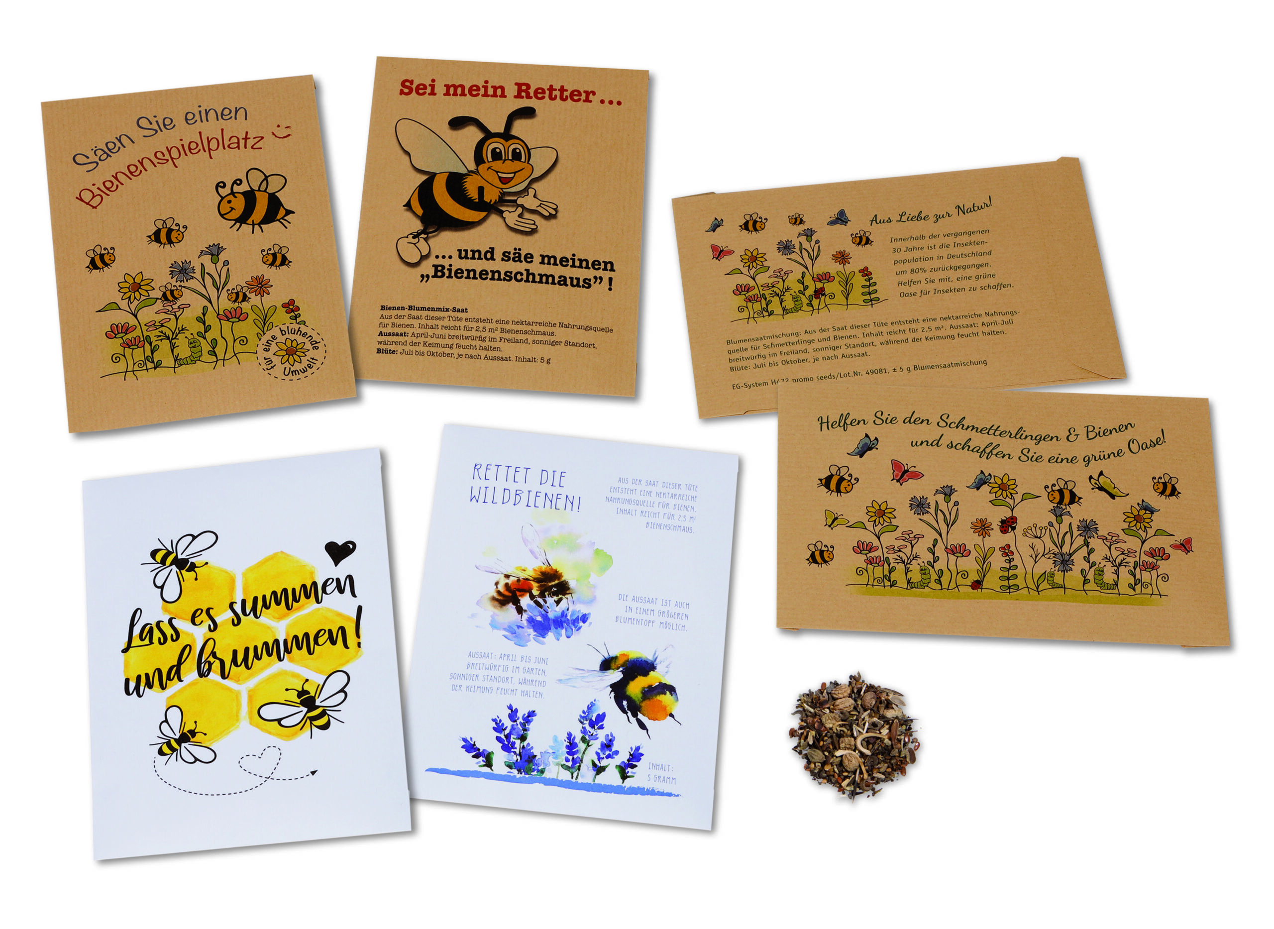 Bienenblumensamentüten braun und weiß