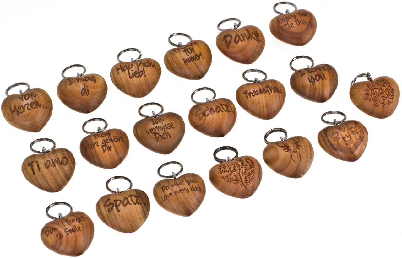 Holz Schlüsselanhänger Herz mit Gravur