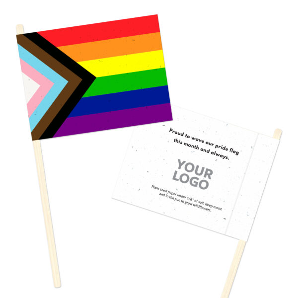 Werbefähnchen aus Samenpapier in Regenbogenfarben