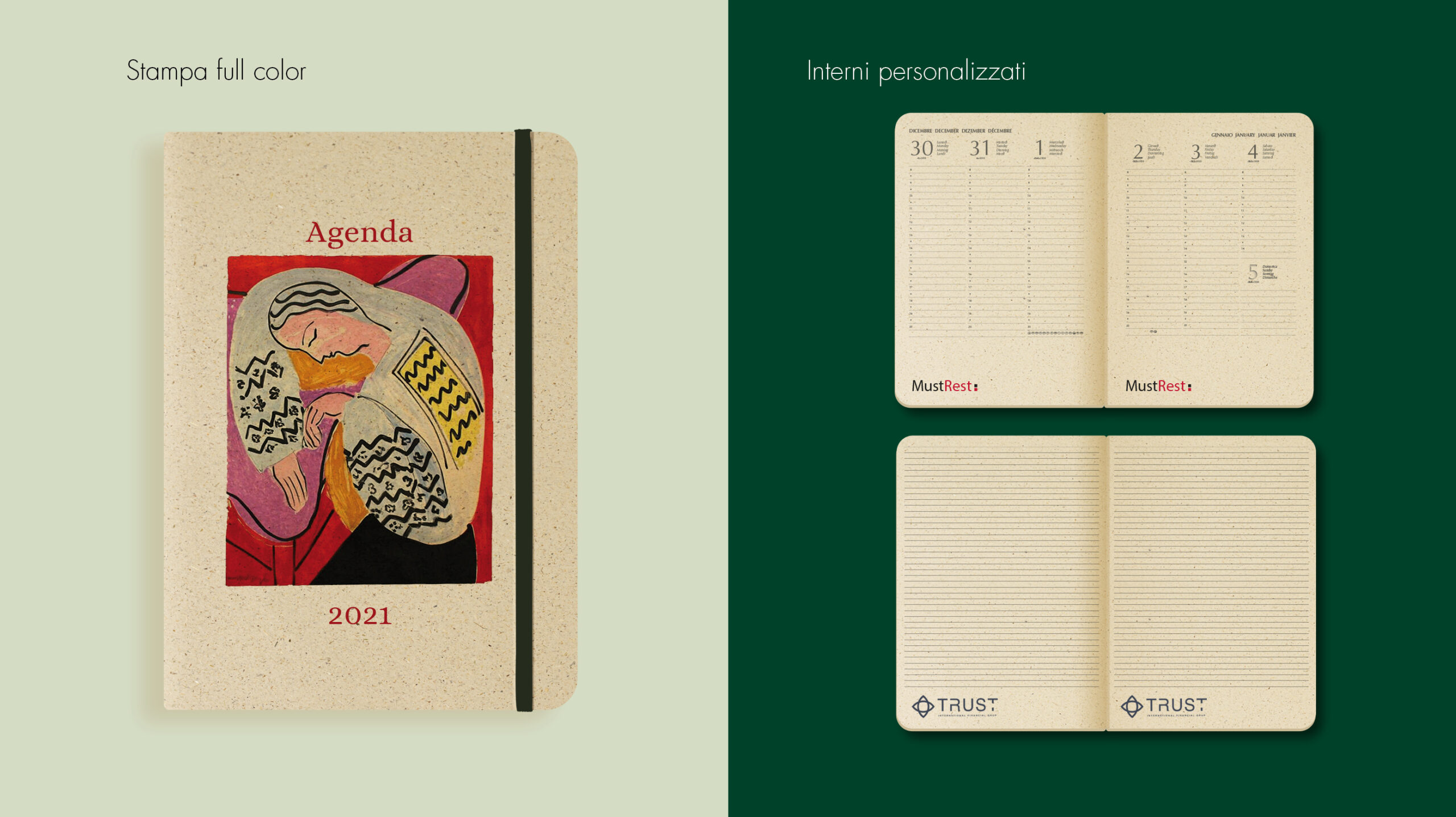 Kalender aus Graspapier mit Gummiband